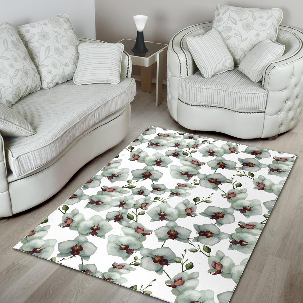 White Orchid Pattern Area Rug