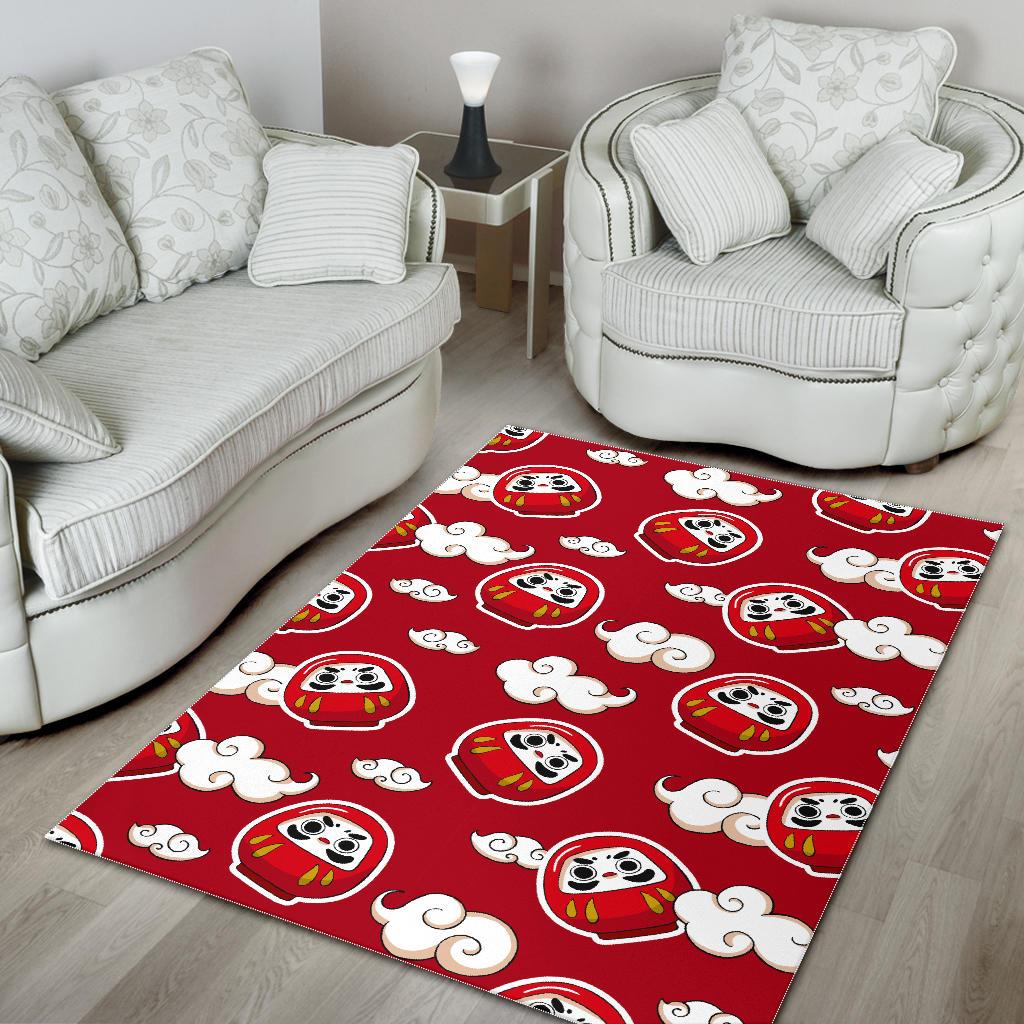 Red Daruma Cloud Pattern Area Rug