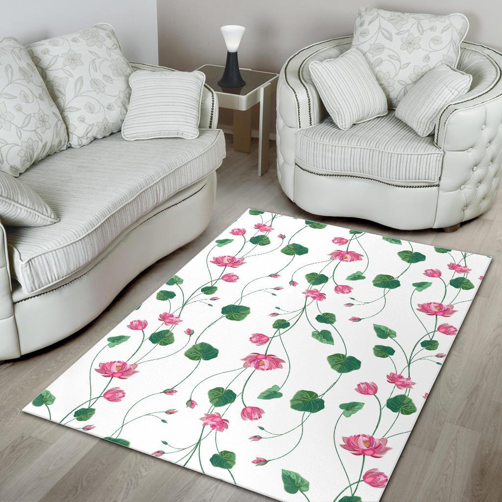 Pink Lotus Waterlily Flower Pattern Area Rug