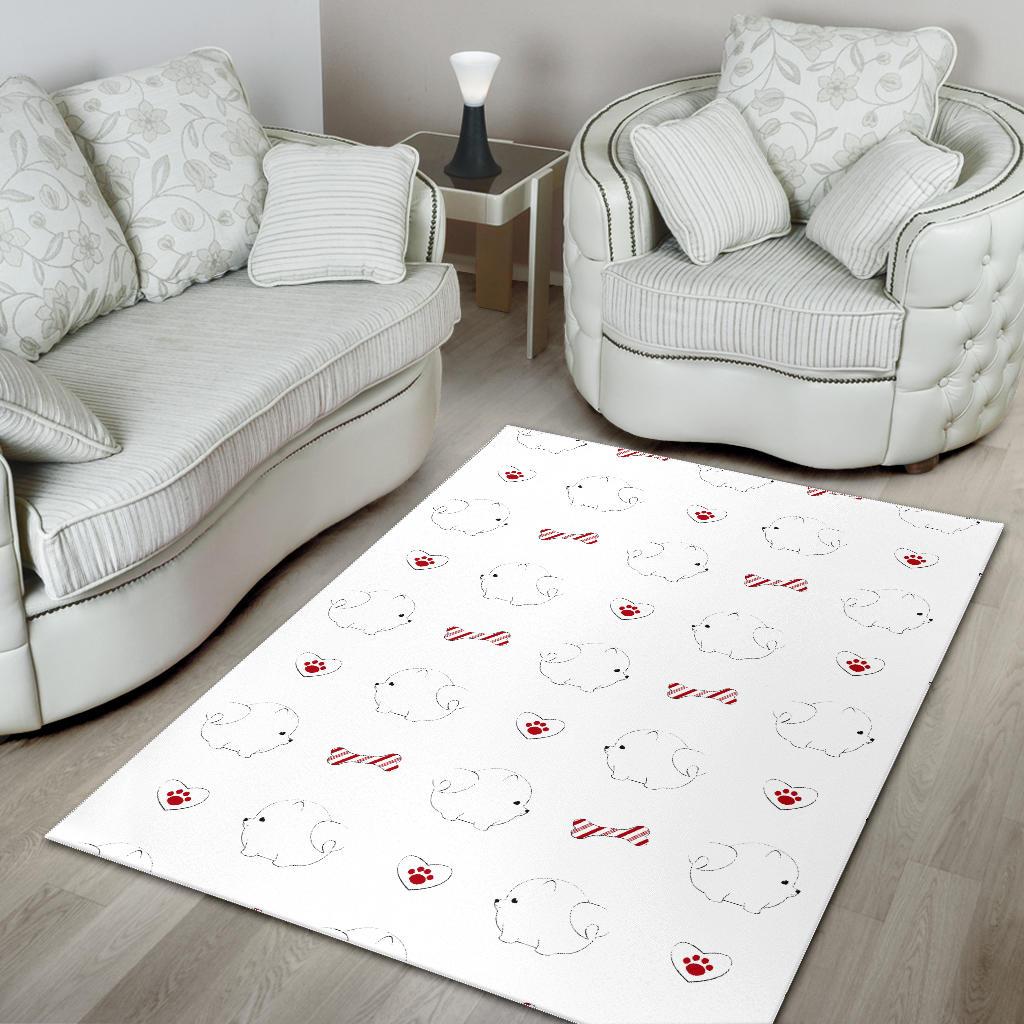 White Pomeranian Pattern Area Rug