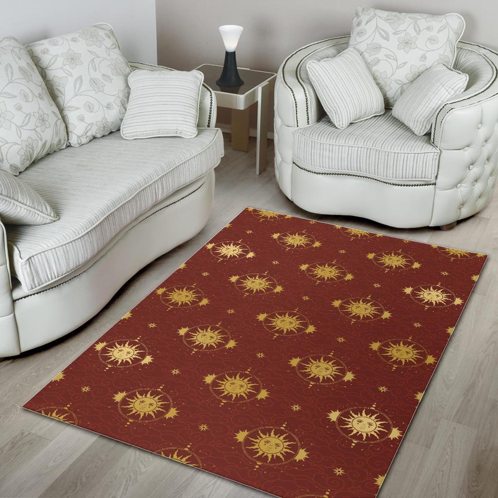 Sun Pattern Red Background Area Rug