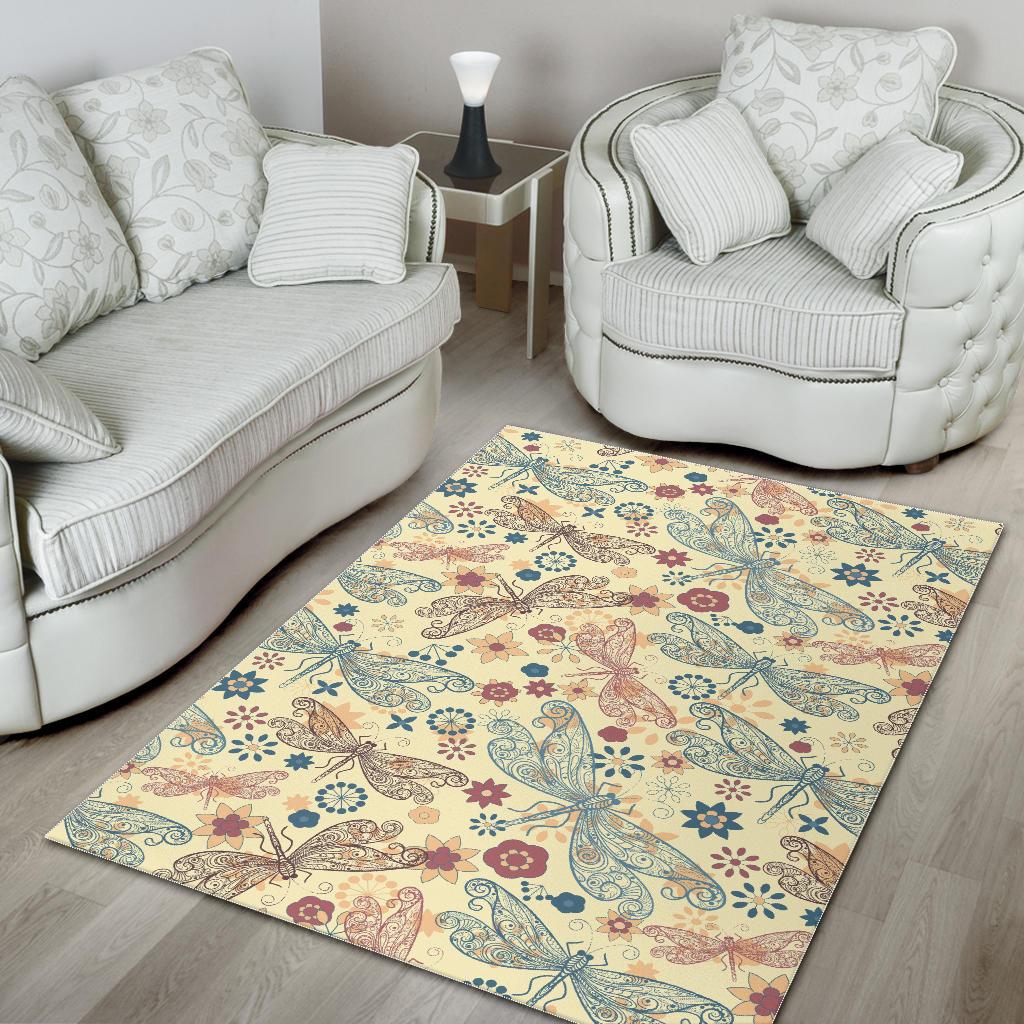 Dragonfly Flower Pattern Area Rug