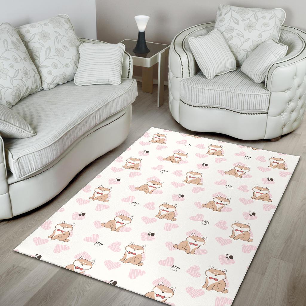 Cute Shiba Inu Heart Pattern Area Rug