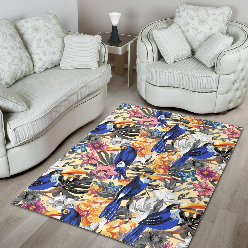 Toucan Leaves Flower Pattern Area Rug