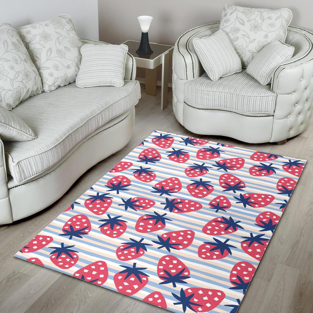 Strawberry pattern blue lines background Area Rug