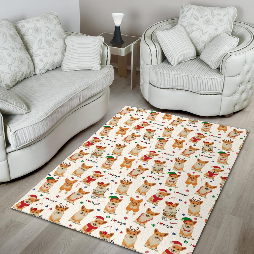 Christmas Corgi Pattern Background Area Rug