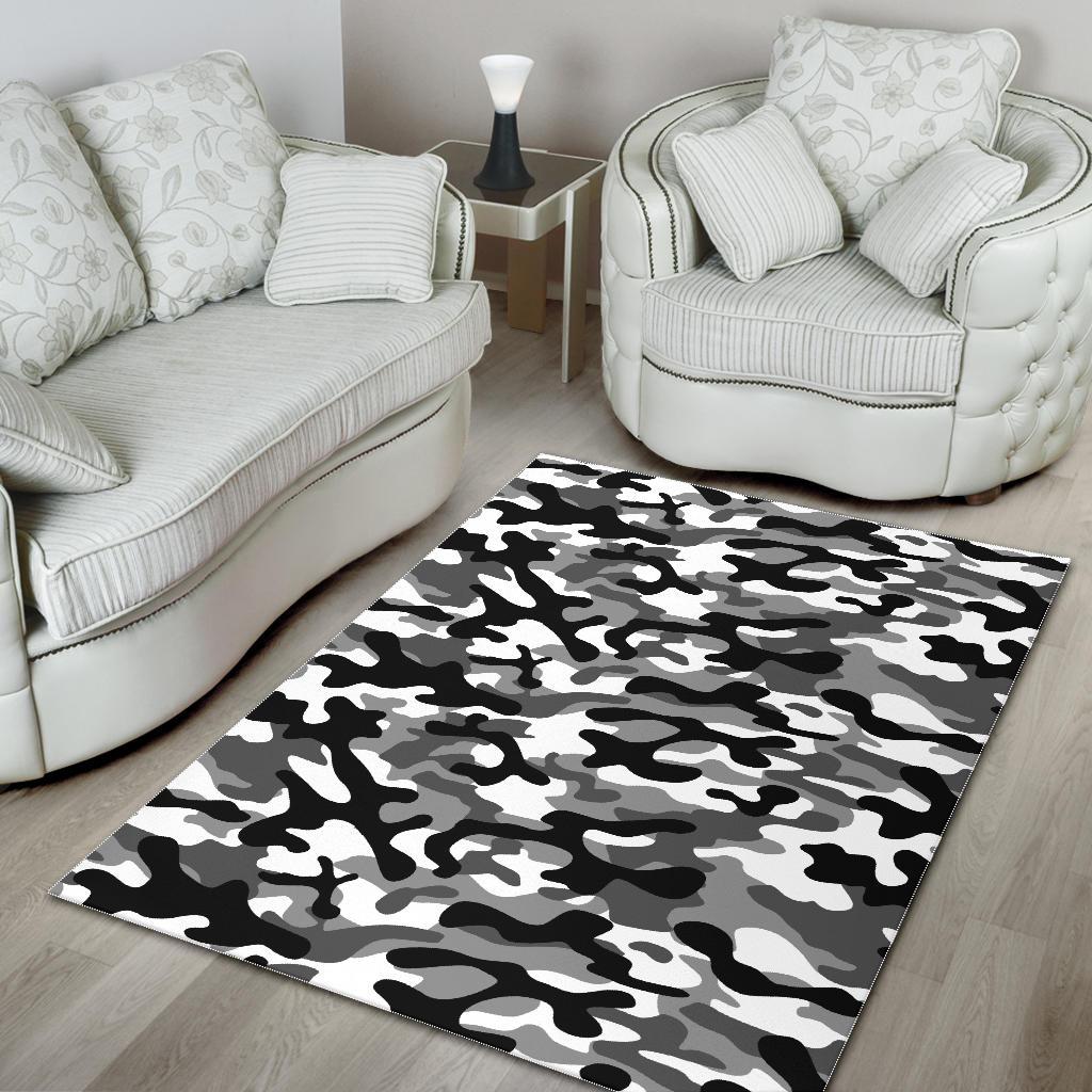 Black white camo camouflage pattern Area Rug