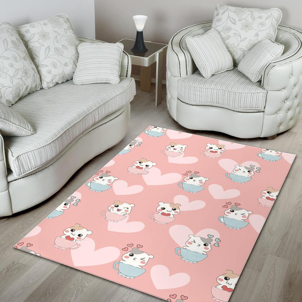 Hamster in Cup Heart Pattern Area Rug