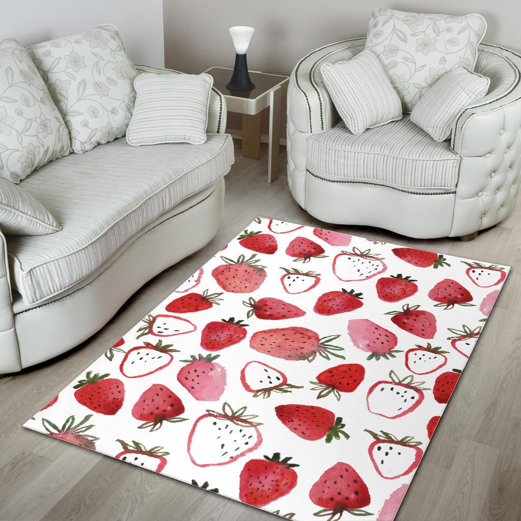 watercolor hand drawn beautiful strawberry pattern Area Rug