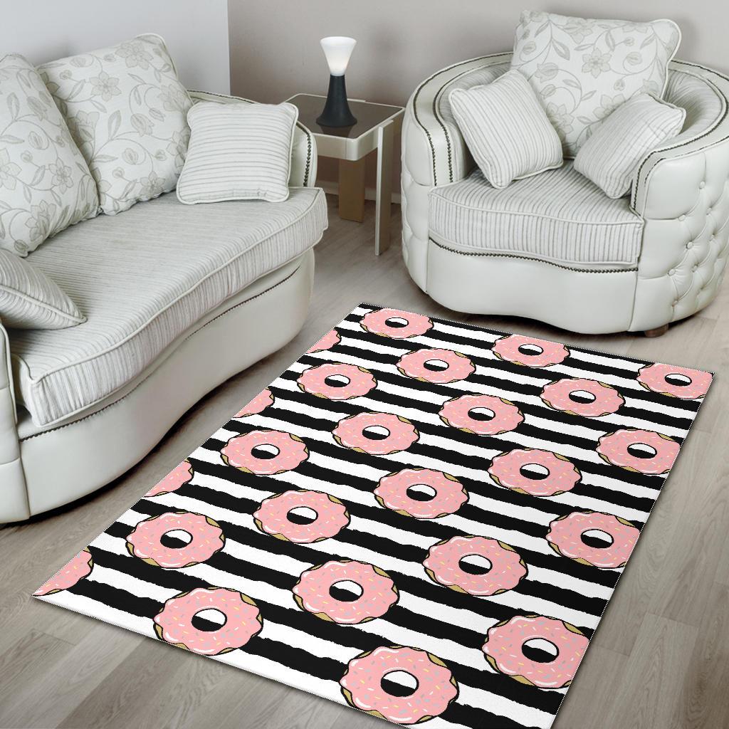 Donuts pink icing striped pattern Area Rug