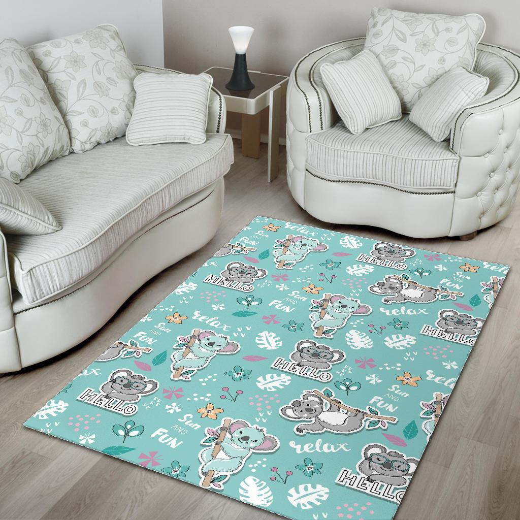 Cute koalas blue background pattern Area Rug