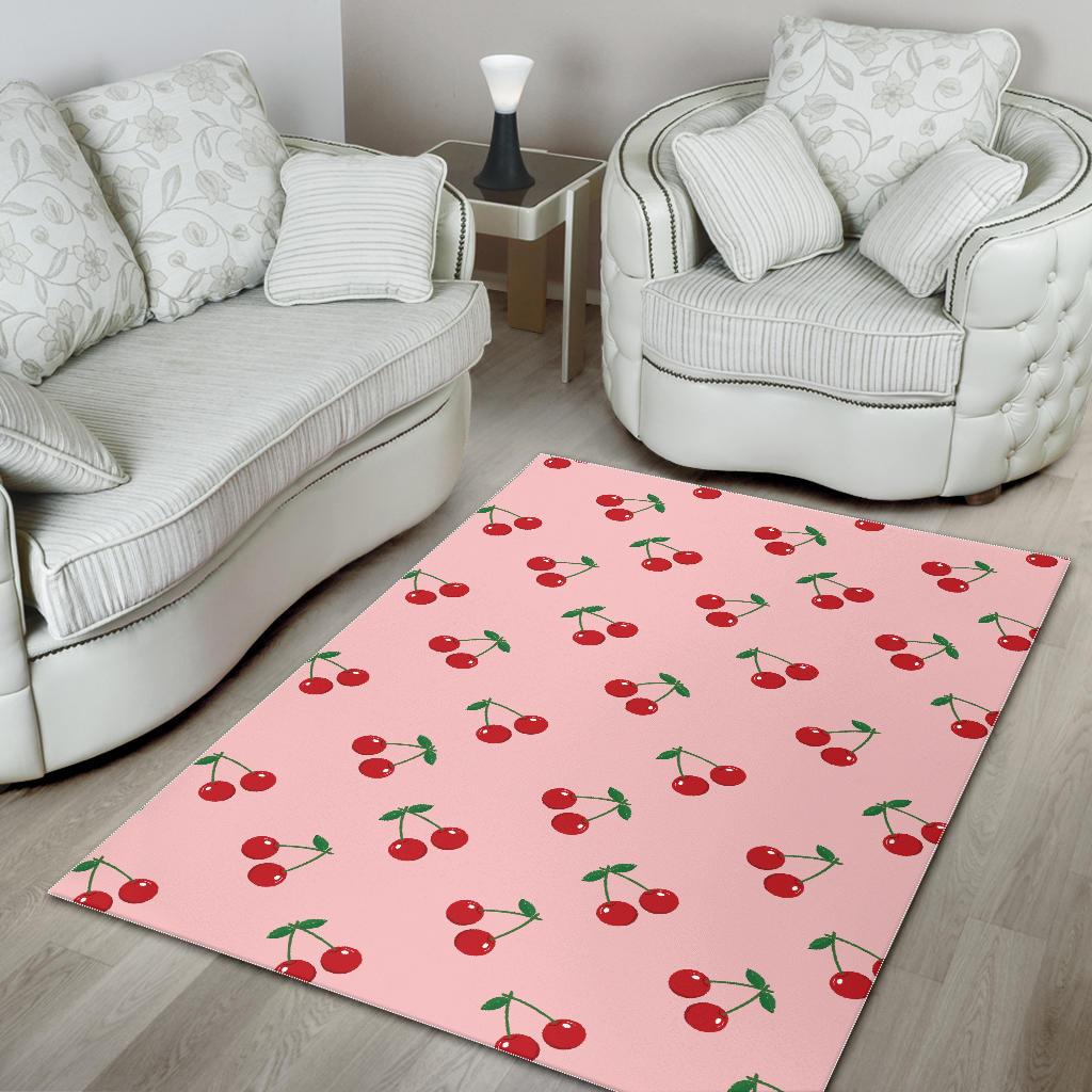 cherry pattern pink background Area Rug
