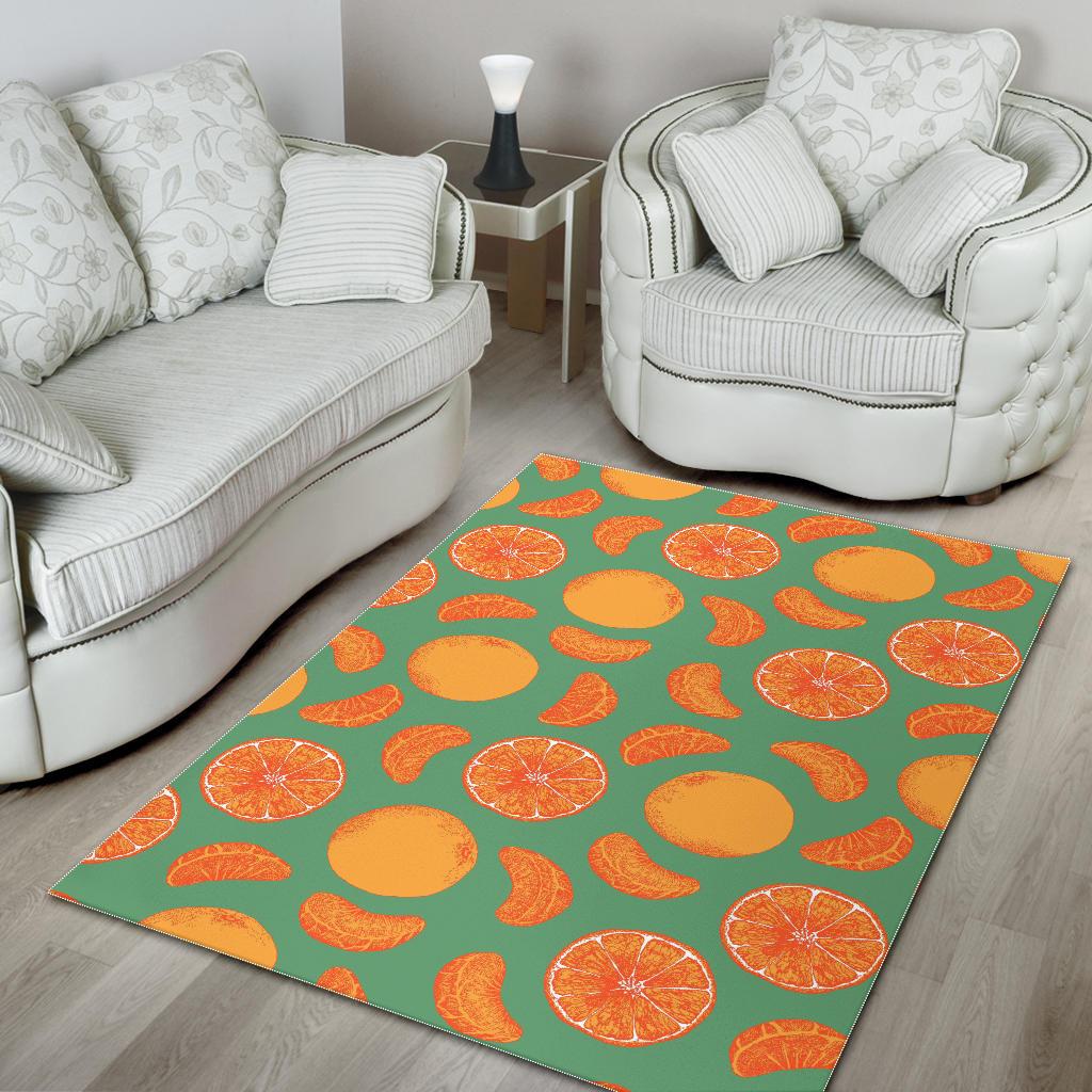 orange fruit pattern green background Area Rug