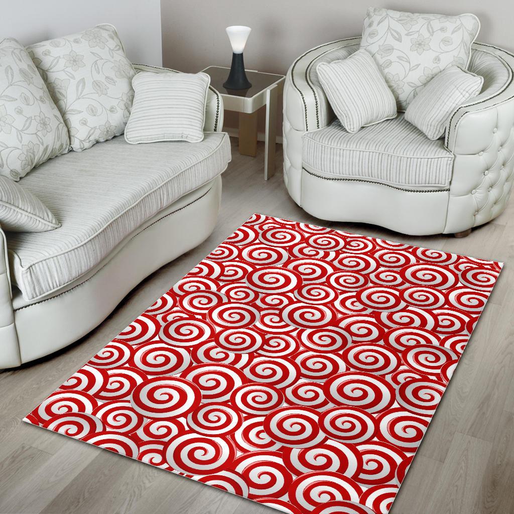 Red and White Candy Spiral Lollipops Pattern Area Rug