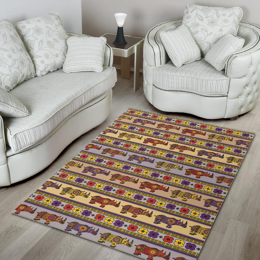 Rhino African Afro Dashiki Adinkra Kente Pattern Area Rug