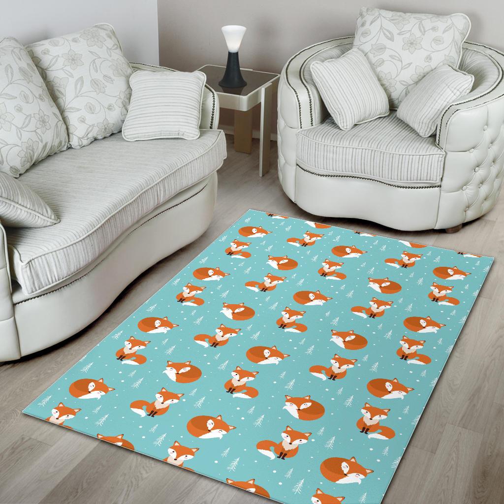 Fox pattern blue b ackground Area Rug
