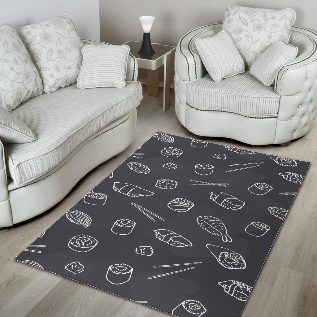 sushi pattern black background Area Rug