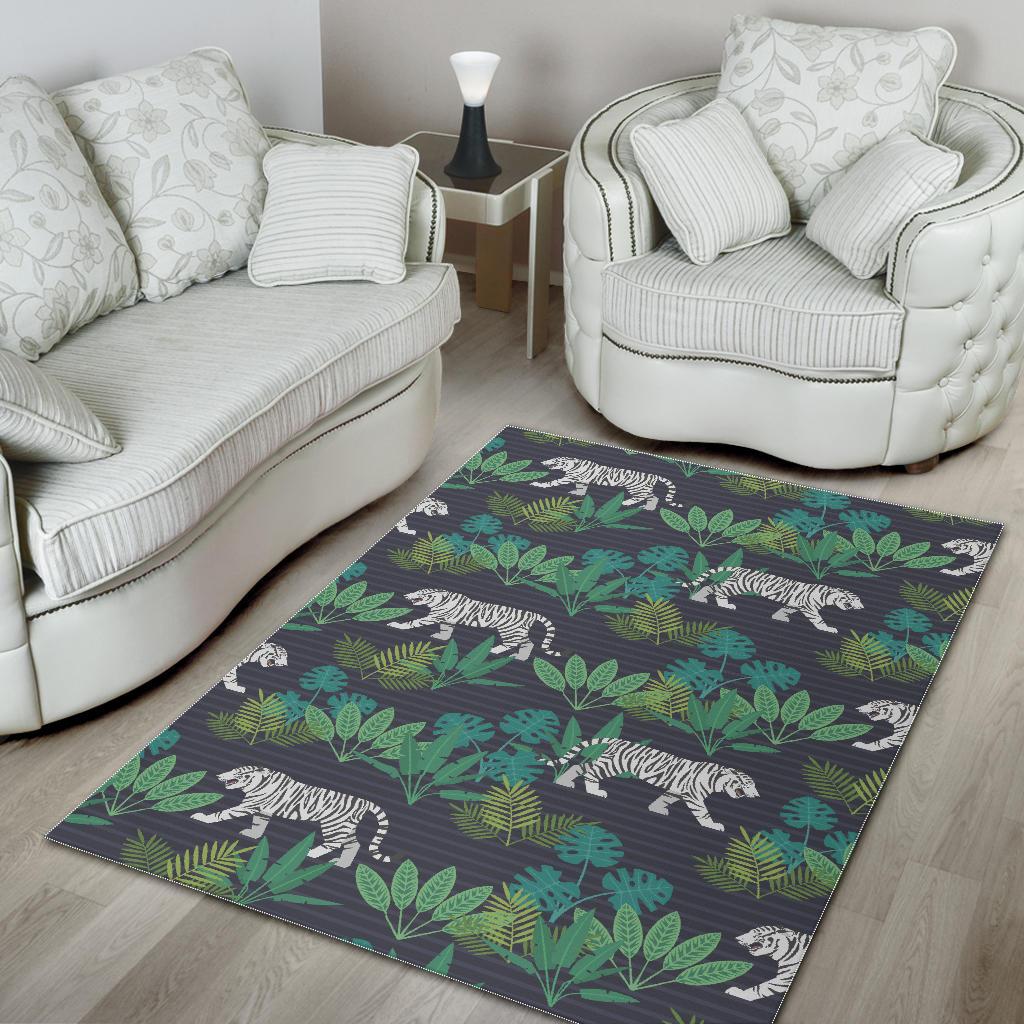 white bengal tigers tropical plant Area Rug