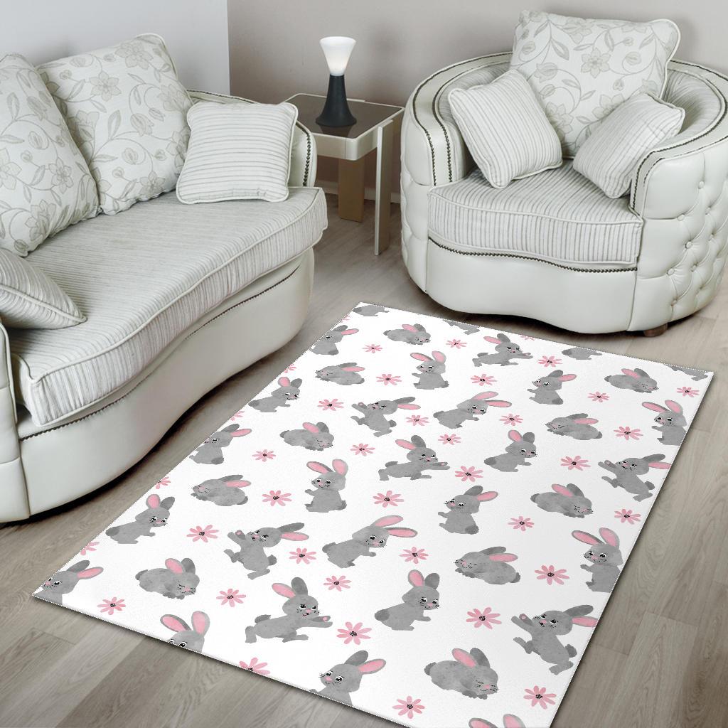 Watercolor cute rabbit pattern Area Rug
