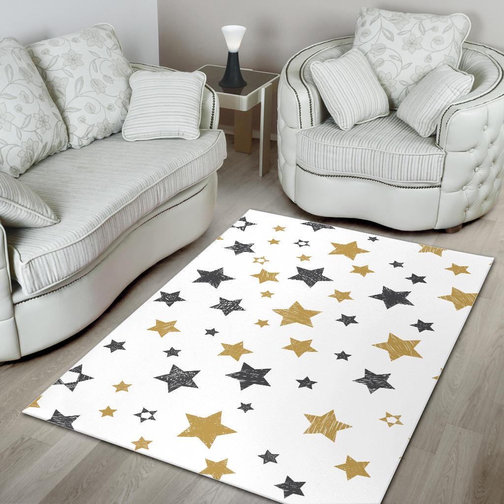 hand drawn gold black star pattern Area Rug