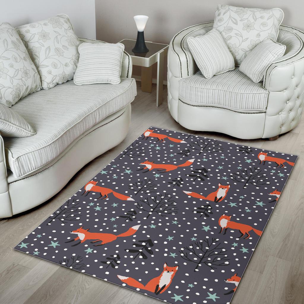 Fox Snow Winter Pattern Area Rug