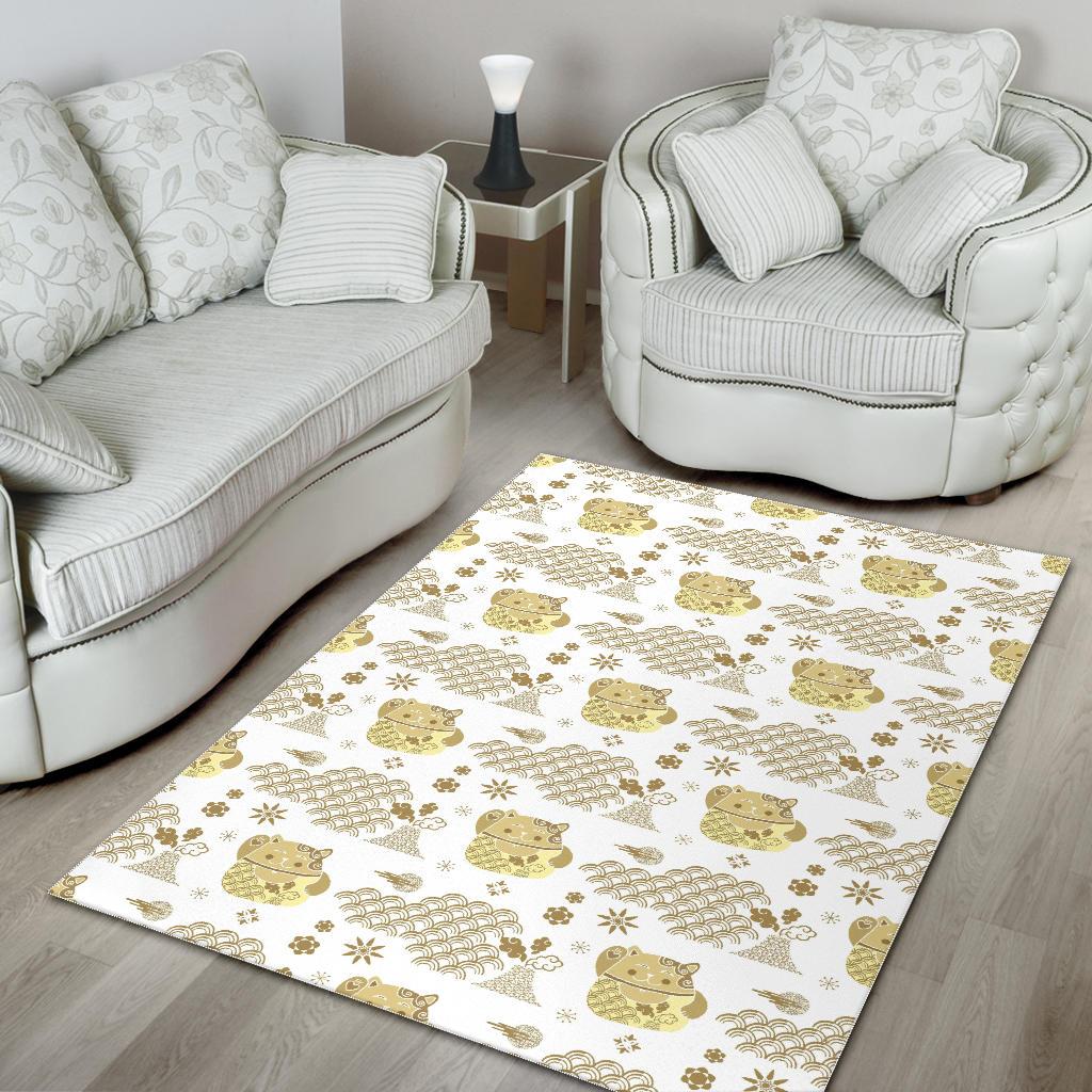 Gold Meneki Neko Lucky Cat Pattern Area Rug