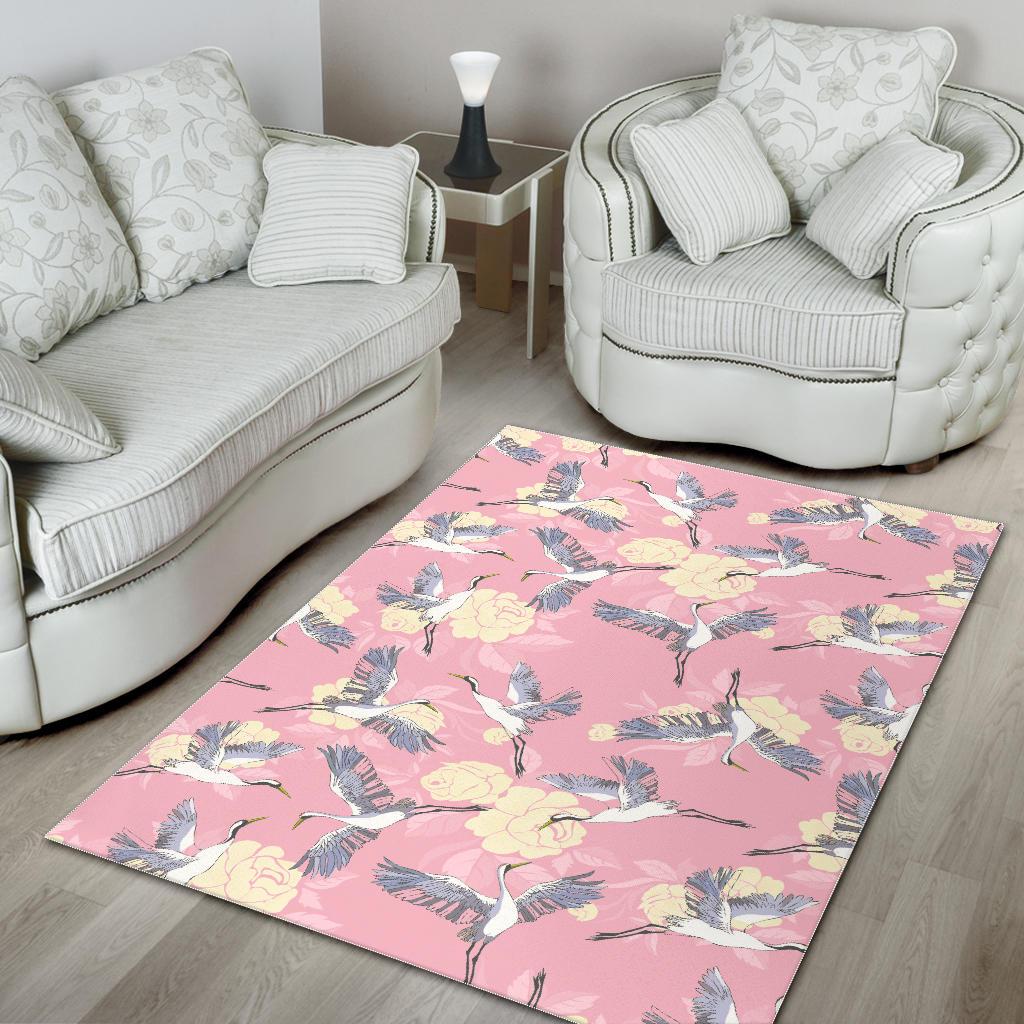 Japanese crane rose pattern Area Rug