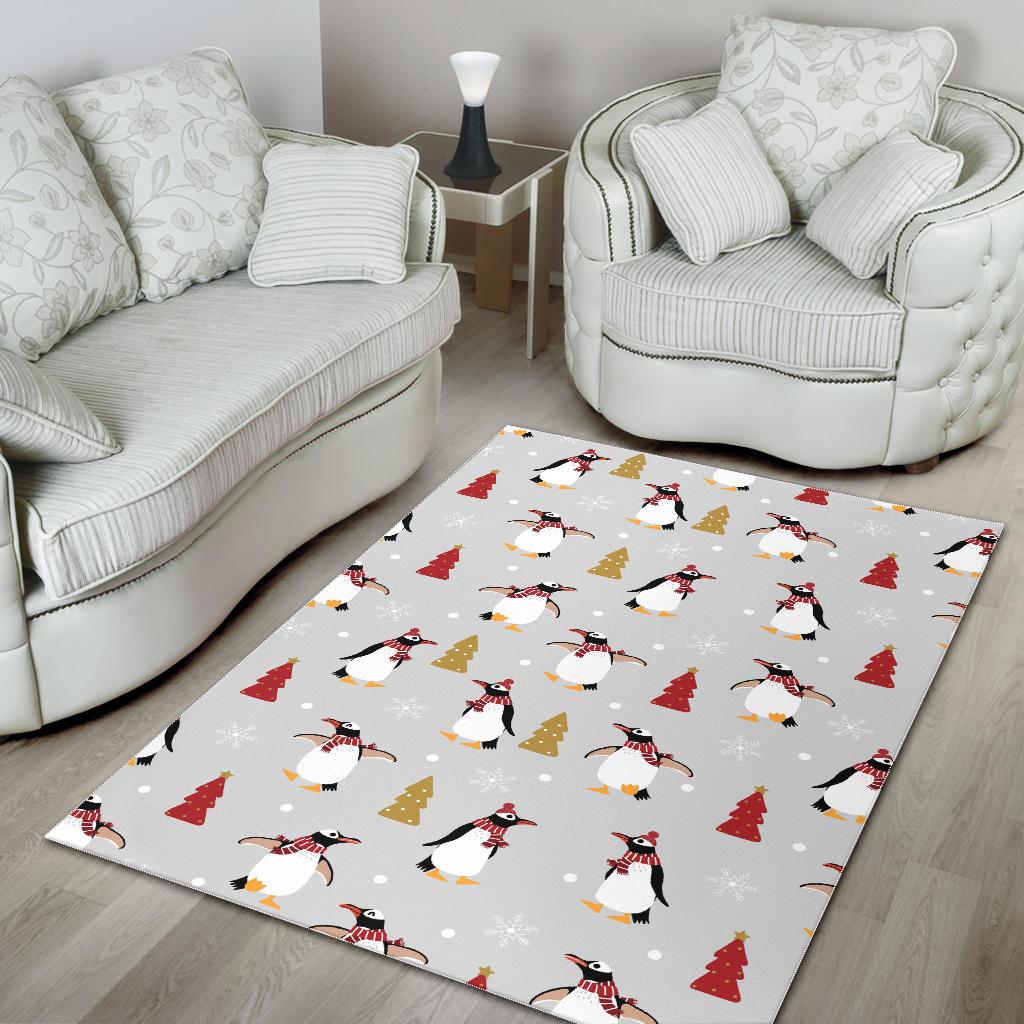 Penguin Christmas Tree Pattern Area Rug