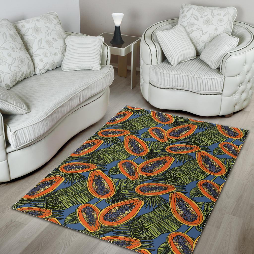 Colorful papaya tropical leaves Area Rug