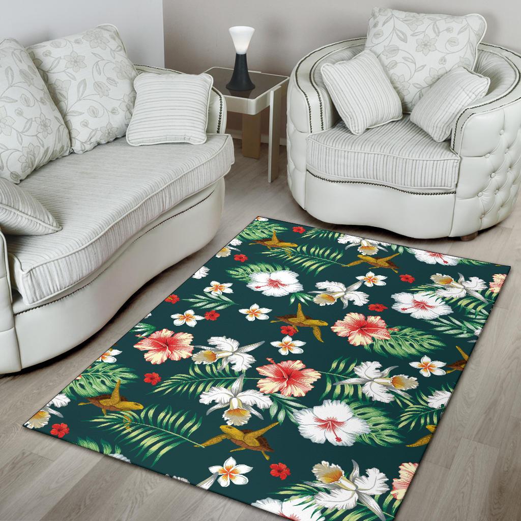 Hawaiian Flower Design with SeaTurtle Print Area Rugs