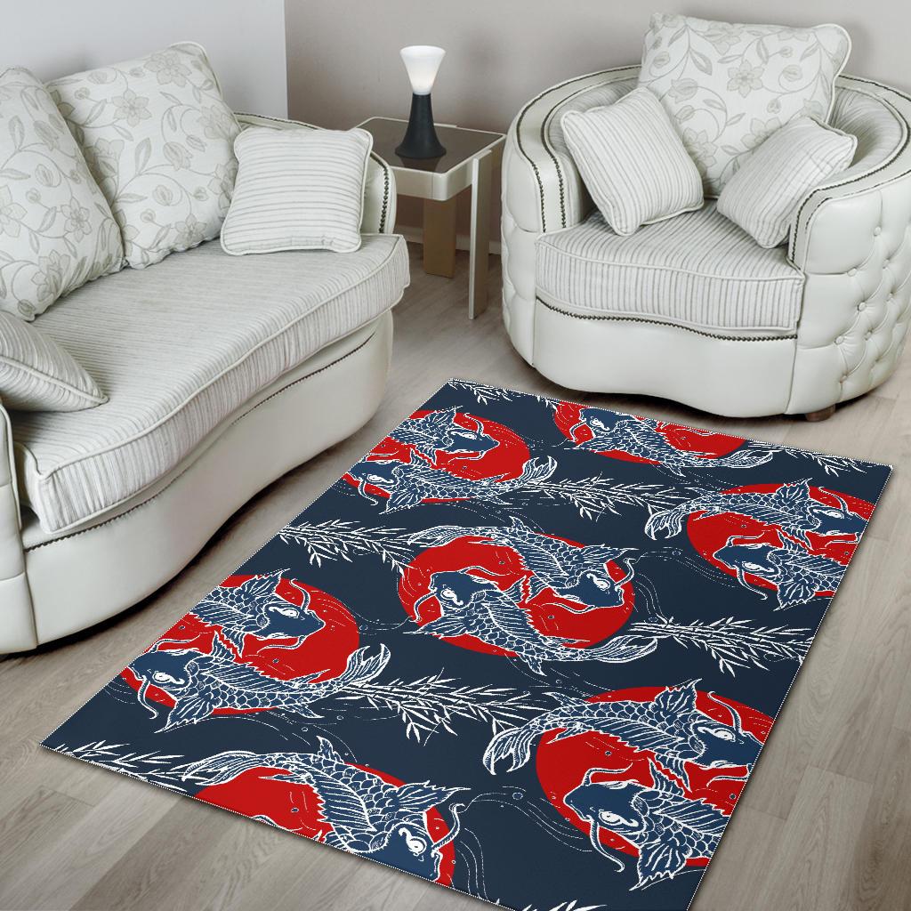 Koi Fish Carp Fishs hand drawn japanese art Area Rug