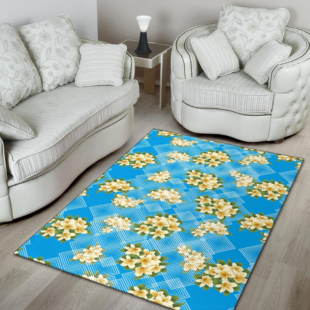 Yellow Plumeria Design Print Pattern Area Rugs