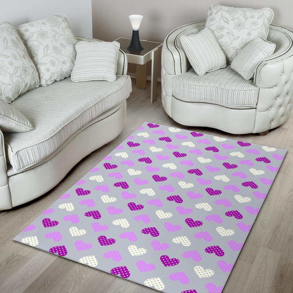 Heart Purple Pokka Dot Pattern Area Rug
