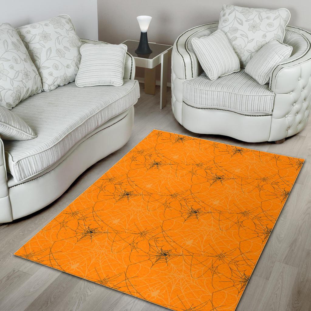 Cobweb Spider Web Pattern Orange Background Area Rug