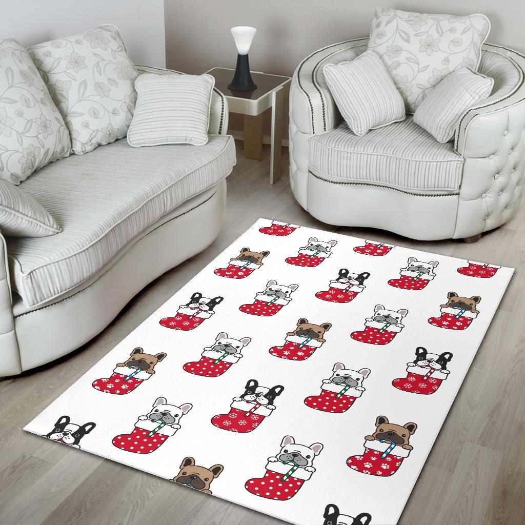 French Bulldog in Sock Pattern Area Rug