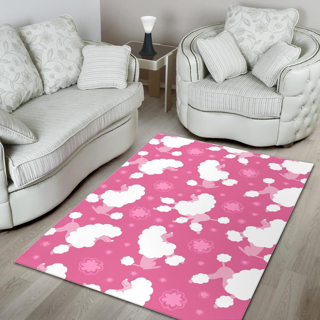 Poodle Pink Theme Pattern Area Rug