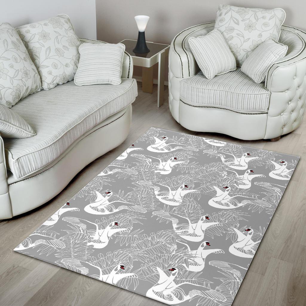 white swan gray background Area Rug