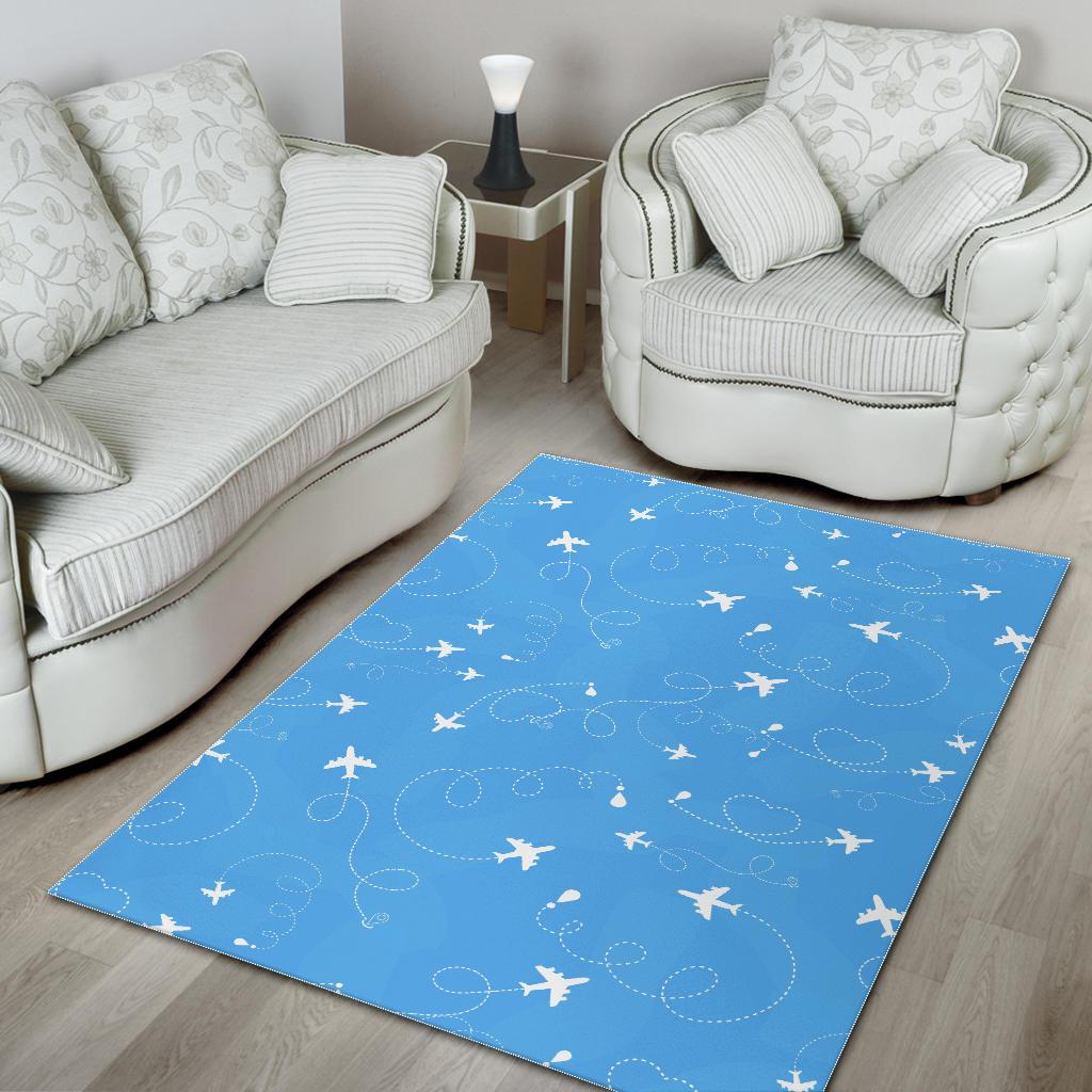 Airplane Pattern Blue Backgroung Area Rug
