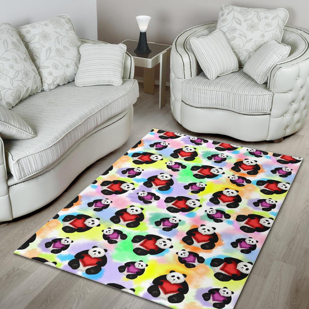 Panda Cute Heart Pattern Area Rug