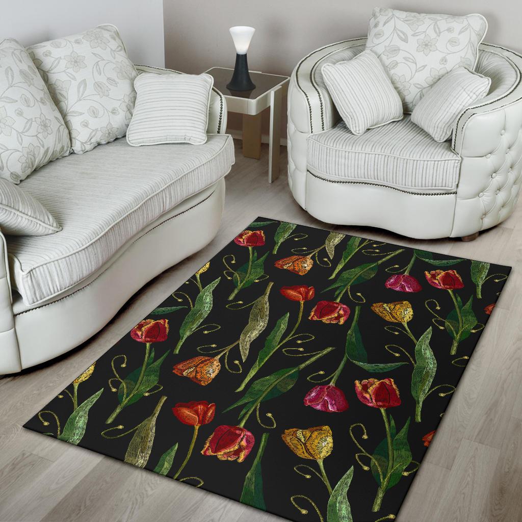 Tulip Embroidered Pattern Print Design TP01 Area Rugs