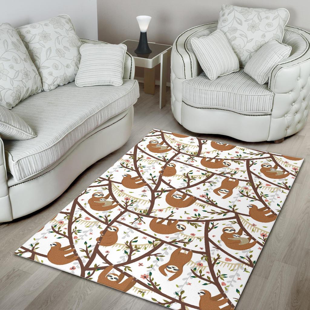 Sloths hanging on the tree pattern Area Rug