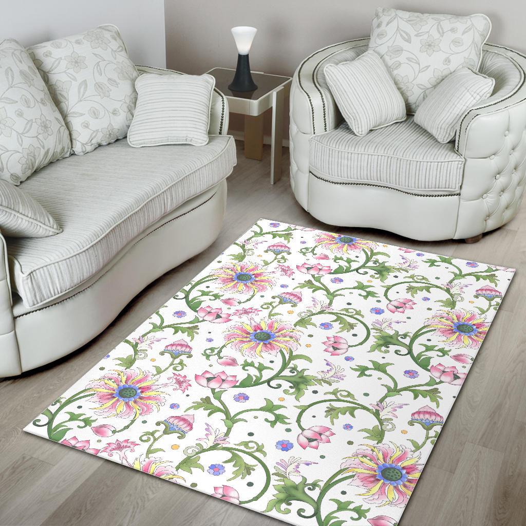 Beautiful pink lotus waterlily leaves pattern Area Rug
