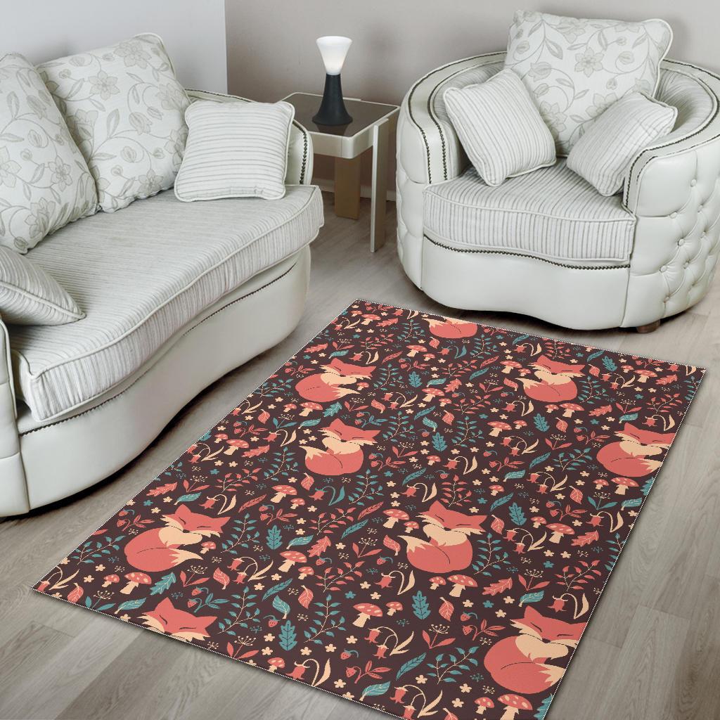 fox leaves mushroom pattern Area Rug