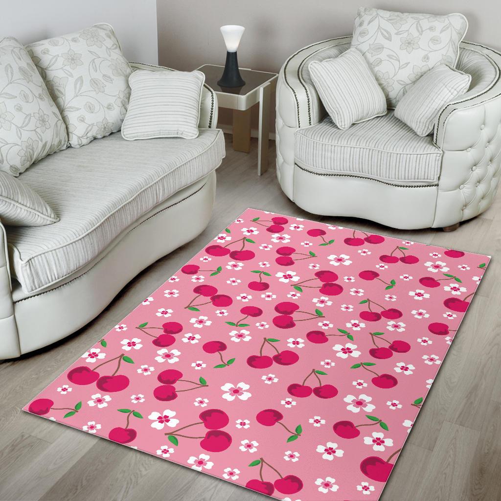 cherry flower pattern pink background Area Rug