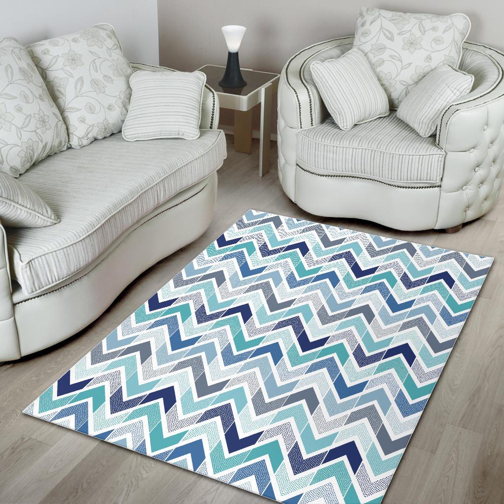 zigzag  chevron blue pattern Area Rug