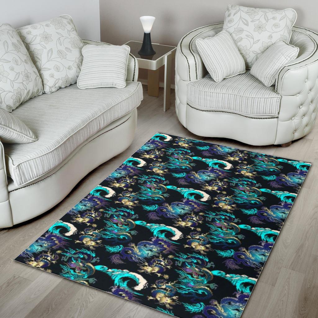 Dragon sea wave pattern Area Rug