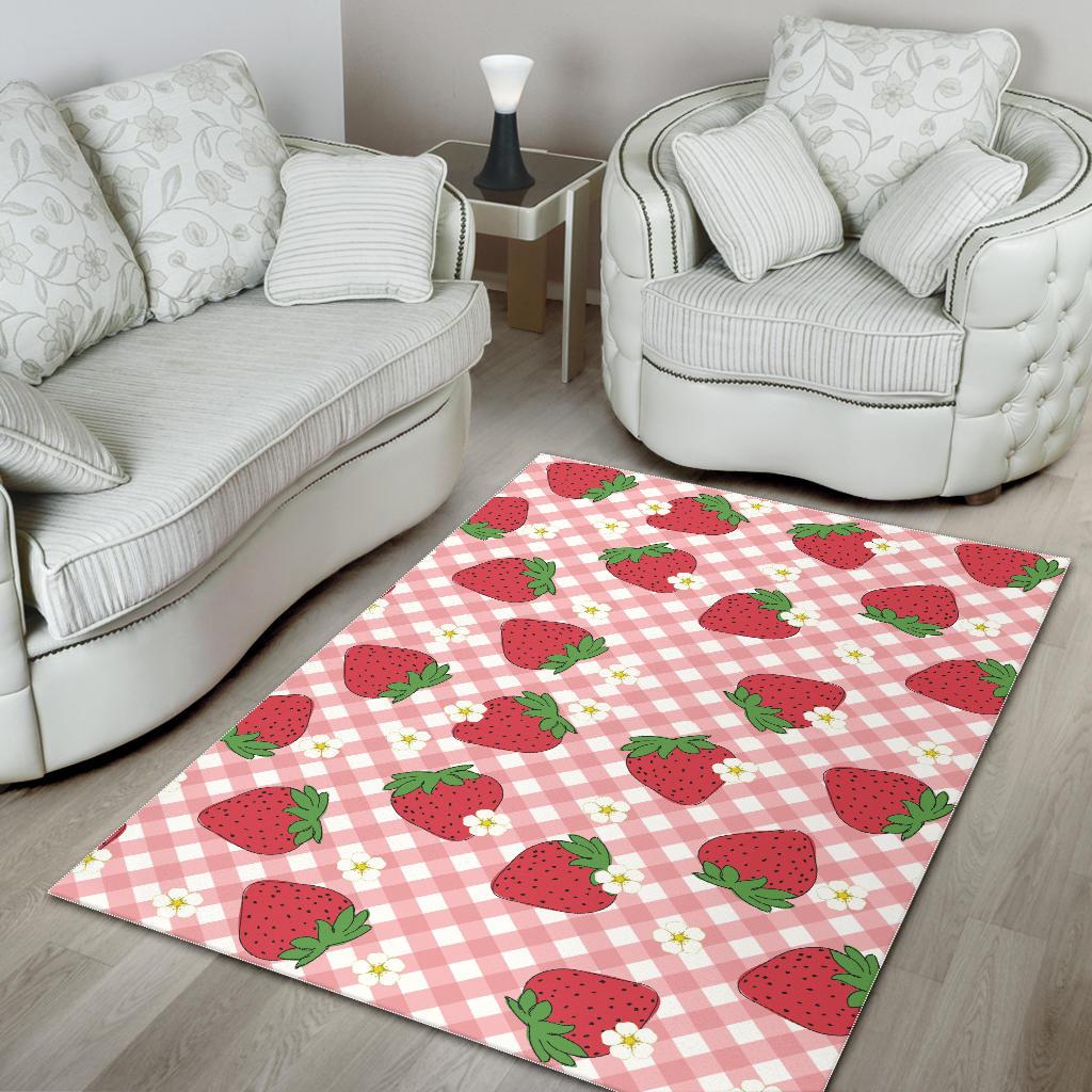 Strawberry Pattern Stripe Background Area Rug