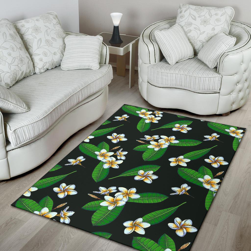 White Plumeria Pattern Print Design PM023 Area Rugs
