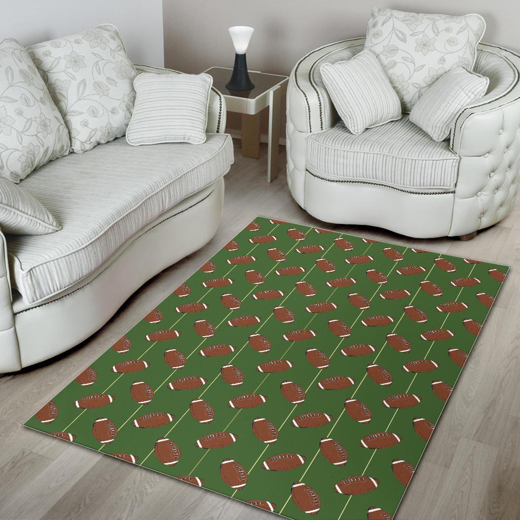 American Football Ball Pattern Green Background Area Rug