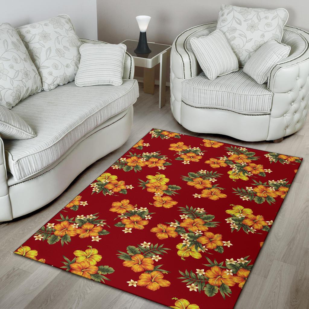 Orange Hibiscus Pattern Print Design HB026 Area Rugs